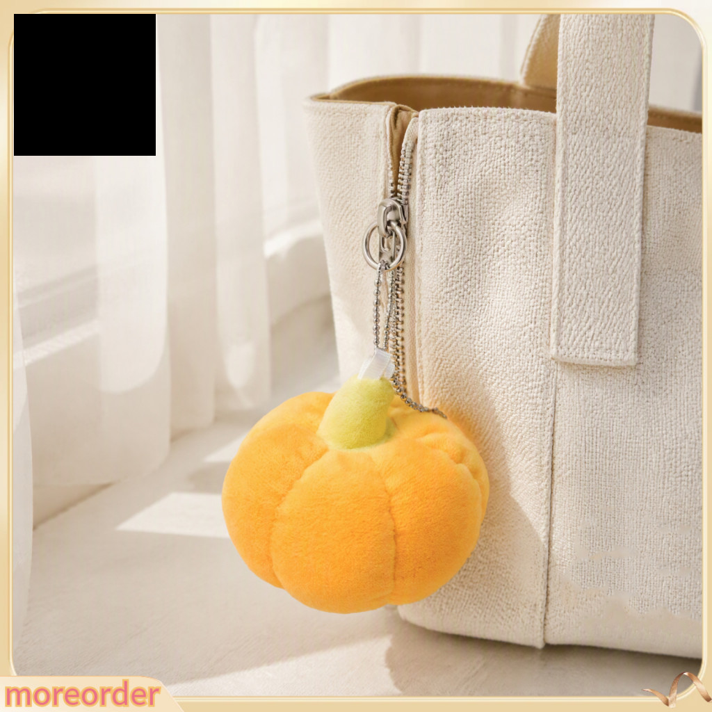 Halloween Plush Pumpkin Keychain Soft Stuffed Ornament with Metal Bead Chain Cute Decorative Bag Charm for Women Men Kid
