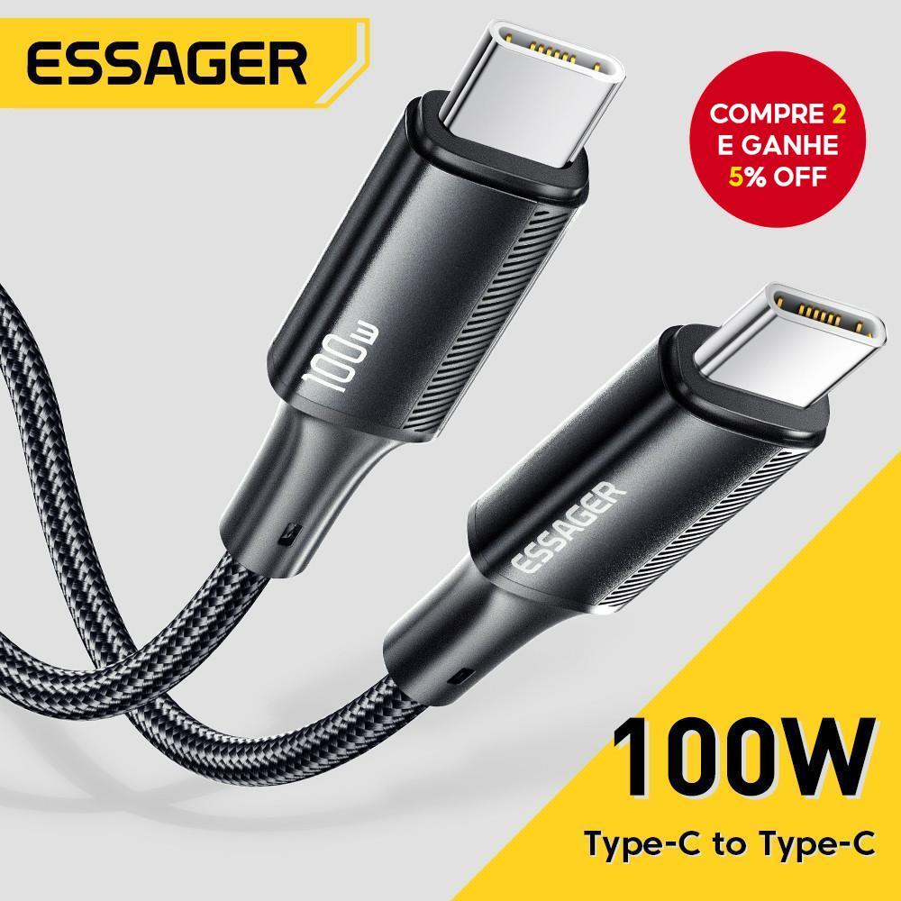 Essa Cabo Essager 100W 5A Tipo C PD USBC Carregamento Rápido USB2.0 480Mbps Para Cabos De IP Samsung Xiaomi Laptop
