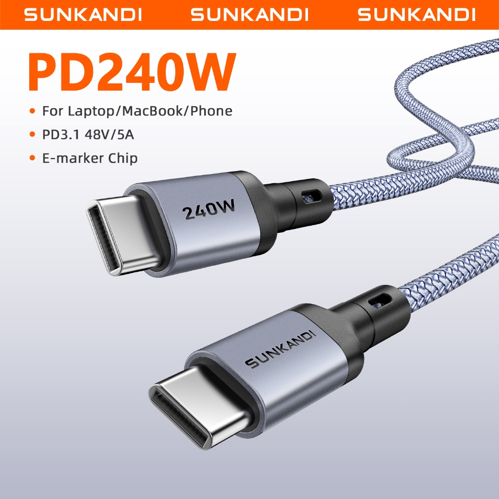 SUNKANDI PD 240W USB c Para Cabo E-Marker chip 100W Tipo-De Carregamento Rápido Inteligente iP 17 MacBook iPad Pro Samsu