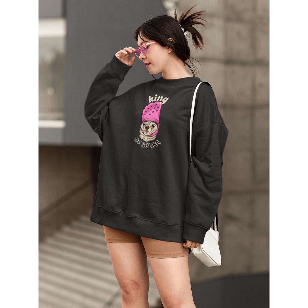 Moletom Blusa de Frio Básico Urbano Feminino Estampado Gola Redonda Confortável 100% Algodão - Dog