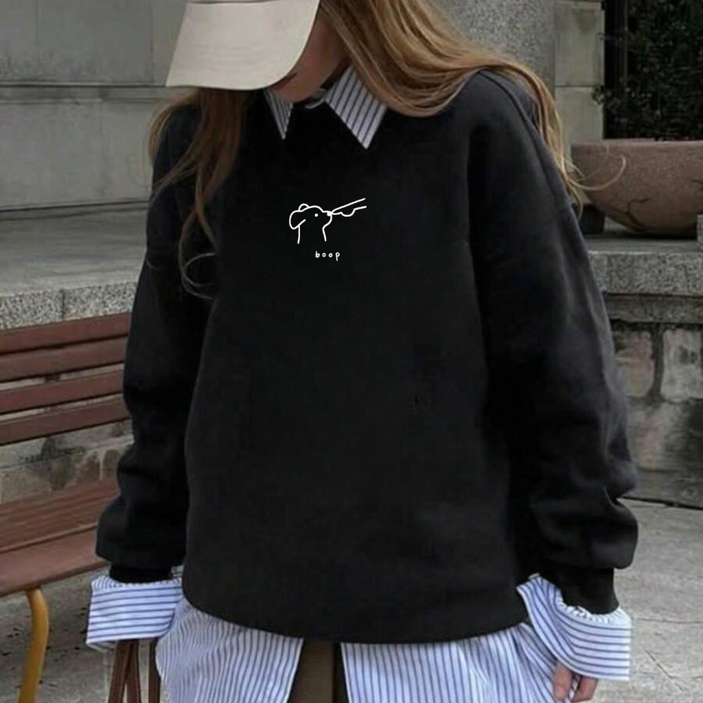 Blusa de Frio Moletom Algodão Dog Feminino Gola Redonda Blusão Tendência Moda Casaco Blogueira Pet
