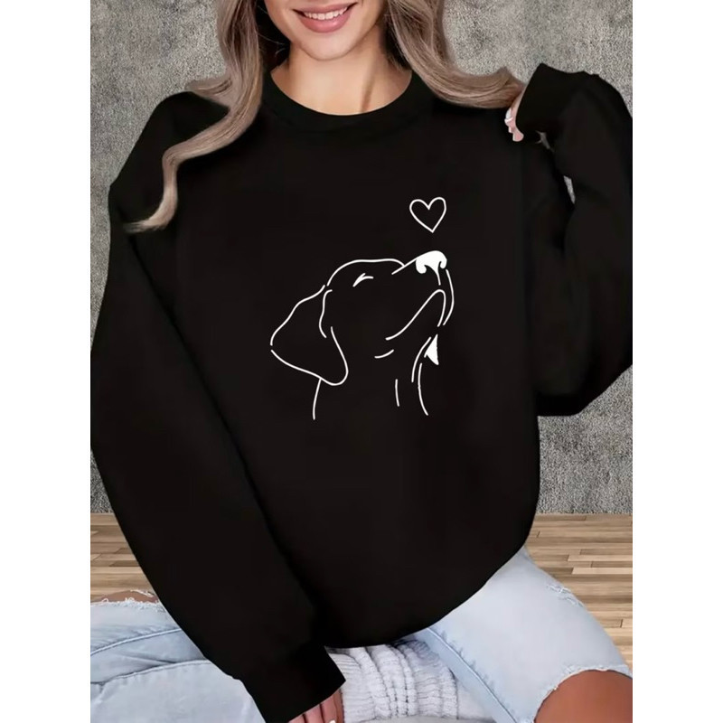 Blusa De Frio Moletom Cachorro Dog Fofo Sem Capuz Flanelado Peluciado Gola Careca Minimalista Casaco Feminino