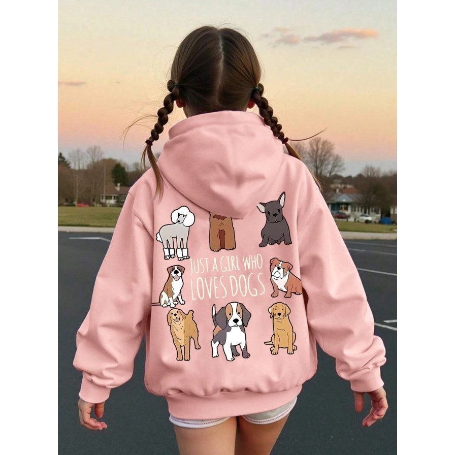 Moletom Canguru Feminino Infantil 02 ao 16 Estampado Love Dogs Modinha Fofinho Para Meninas