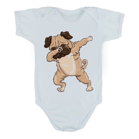 Body Manga Curta Bebê Bodie Pug Hoodie Lindo Dog