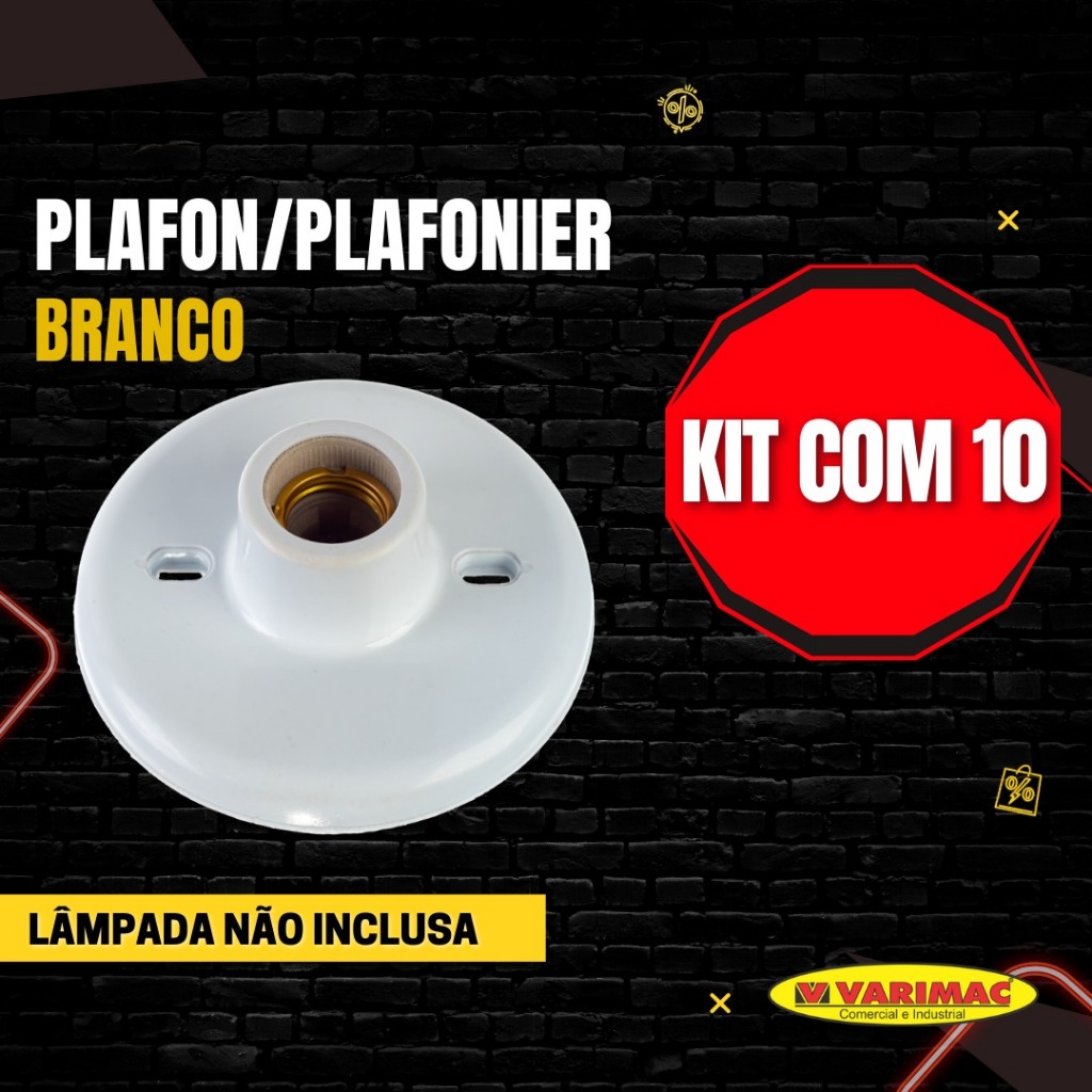 Plafon/Plafonier E27 Branco Soquete para Lâmpada LED Plafonier de Teto Kit com 10 peças