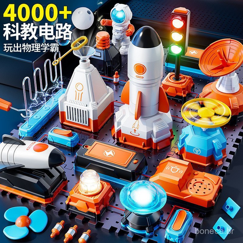 Brinquedo de Montar Modelo de Foguete Espacial de Blocos Eletrônicos para Crianças, Kit de Experimentos Científicos, Pre