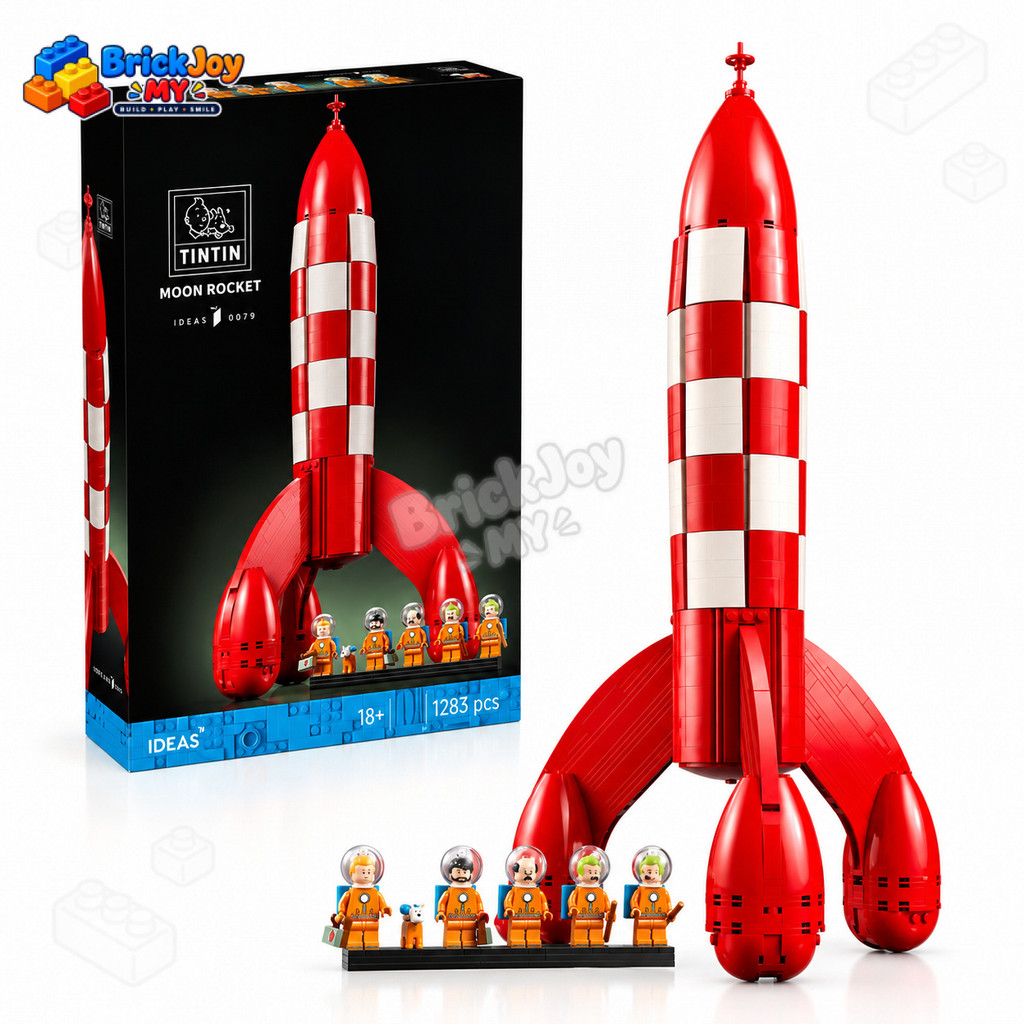 21367 Conjunto de Blocos de Montar Foguete Lunar Tintin, Kit de Construção de Modelo de Foguete Espacial, Brinquedo de B