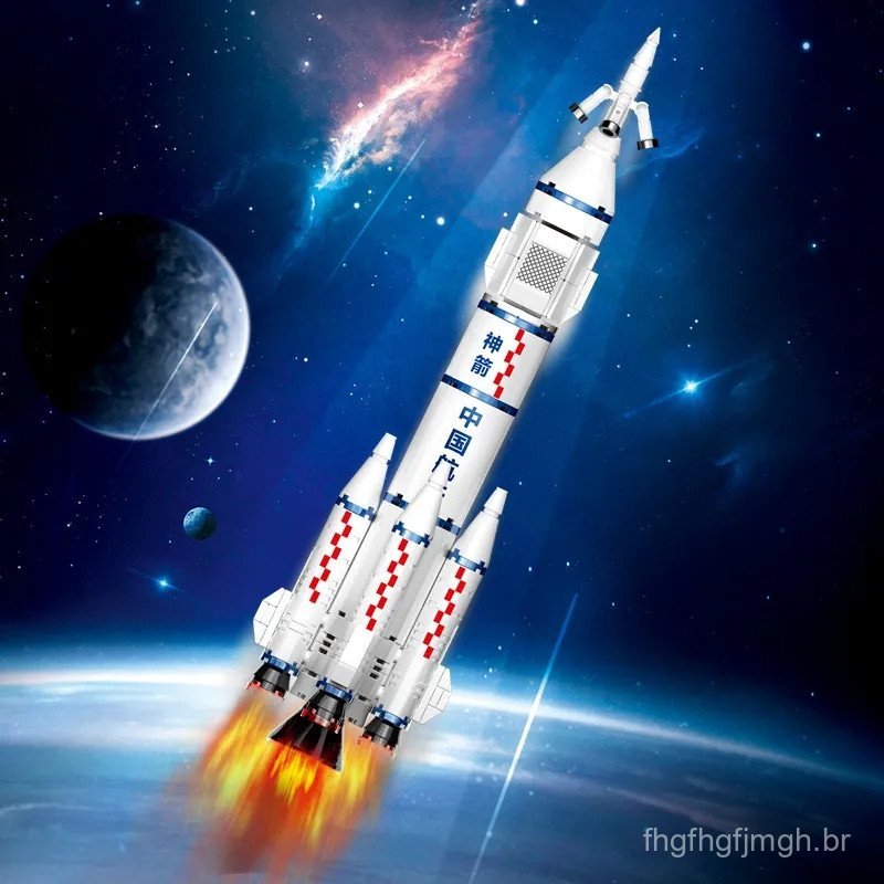 Brinquedo educativo de blocos de montar de 33cm, modelo de nave espacial e foguete, presente de aniversário para meninos