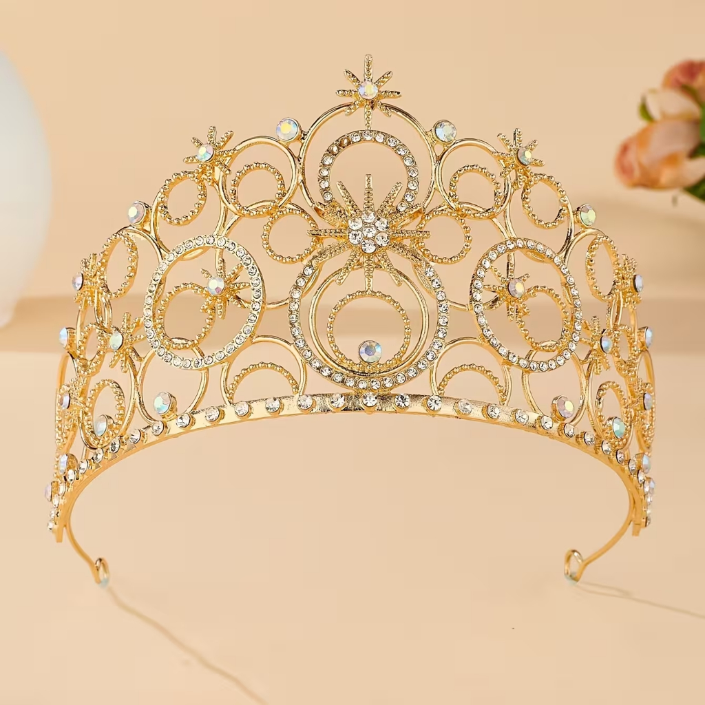 Coroa de Cristal Mágica 8 DOURADA Elegante com Diamantes de Imitação Brilhantes 9cm Altura