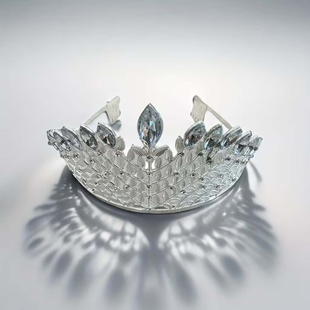 Tiara de Zinco Liga de Alumínio com Design de Folha PRATA Elegante Para Festas e Formatura