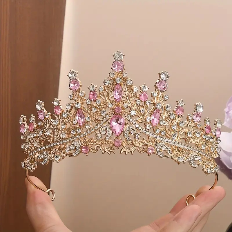 Coroa de Diamante Rosa Elegante PRINCESA RAINHA - Perfeita para Festas e Aniversários- Peça de Cabeça