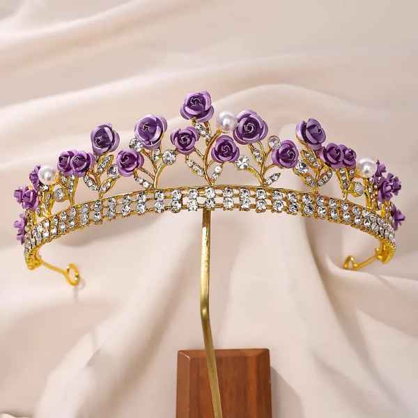 Coroa COM ROSAS ROXA De Princesa Elegante, Requintada Coroa Nupcial Com Flores ROXA
