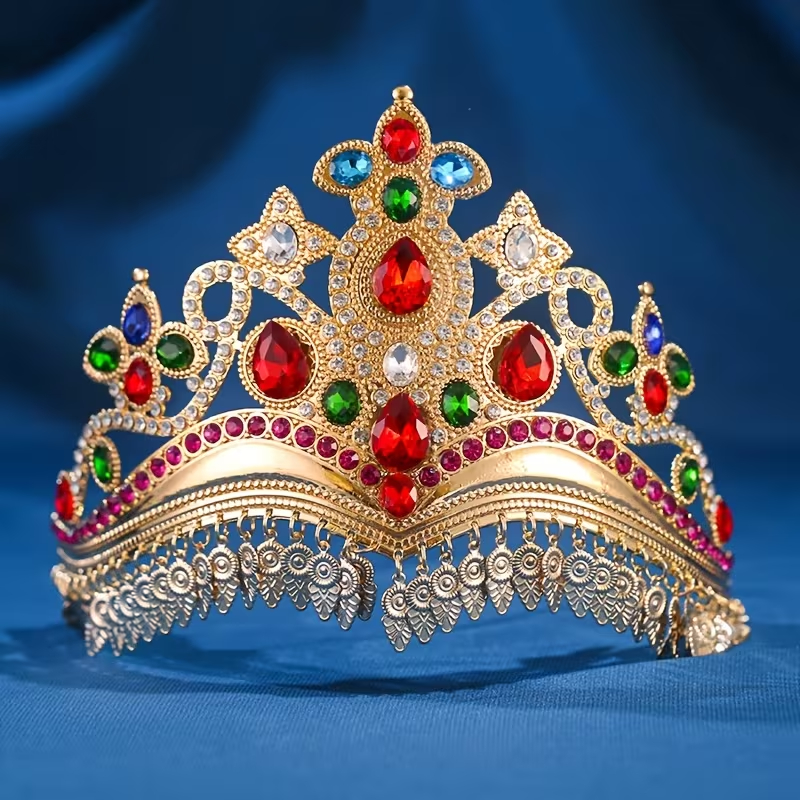 COROA RAINHA BATERIA COLORIDA Elegante com PEDRAS PRECIOSAS- Peça de Cabeça em Liga de Zinco, Perfeita PARA CARNAVAL