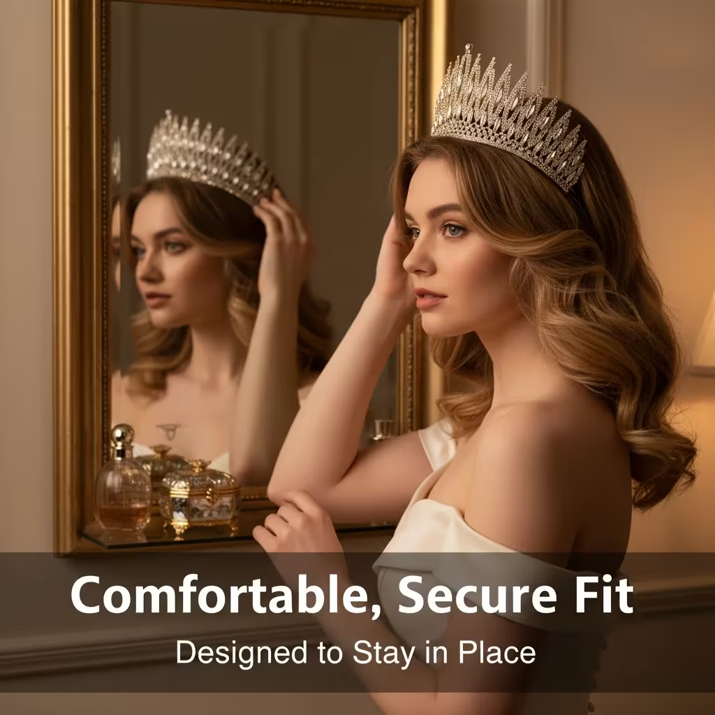 Coroa de Luxo Folha DOURADA com Strass para Noivas - Tiara Elegante e Brilhante de Cristal Para Noivas e Formaturas