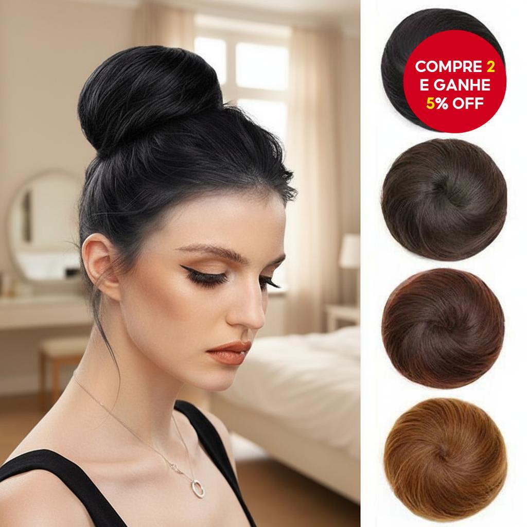 Donut Elegante de Cabelo Sintético - Chignon Instantâneo Feminino para Coque e Rabo de Cavalo