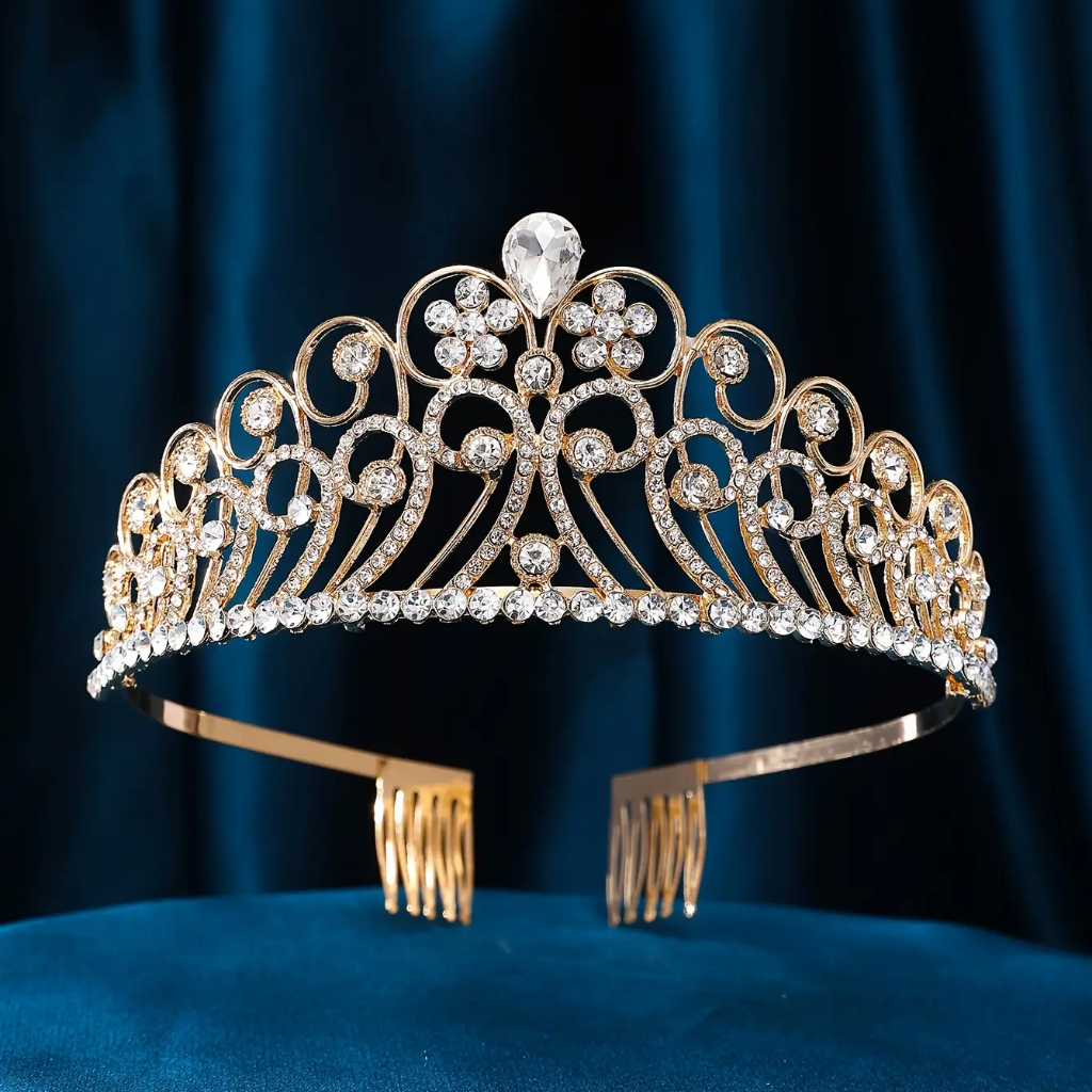 Tiara Com Pentes Delicada, Elegante E Glamourosa, Estilo Real Para Princesas E Rainhas, Com Luxuosos Detalhes Em Strass,