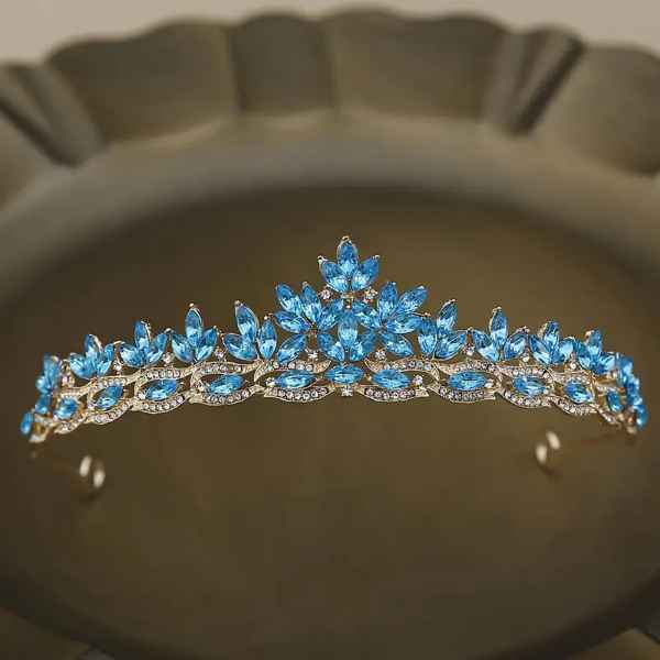 Tiara Elegante de Princesa de Cristal com Strass AZUL
