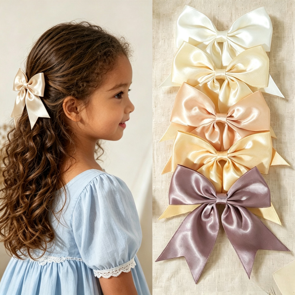 1 Pçs/Lote Elegante Cetim Grande Arco Crianças Grampos De Cabelo , Meninas Chic Ribbon Side Clips , Acessórios Versáteis