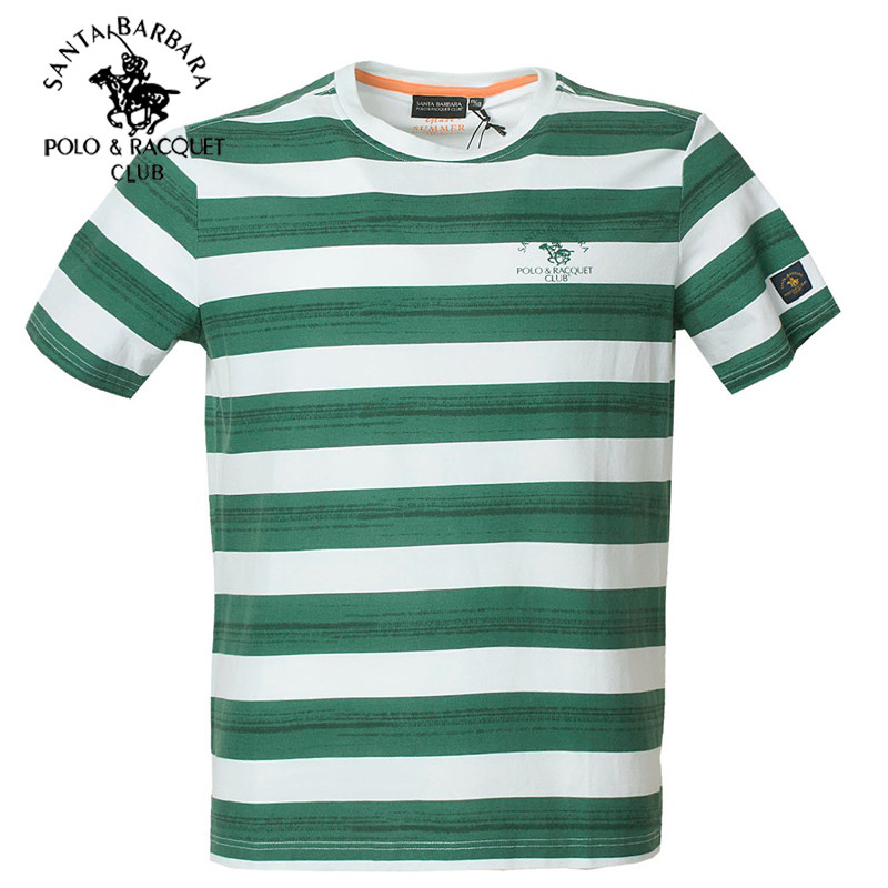 Saint Paul masculino primavera verão novo estilo camisa de fundo listrado manga curta camiseta masculina em torno do pes