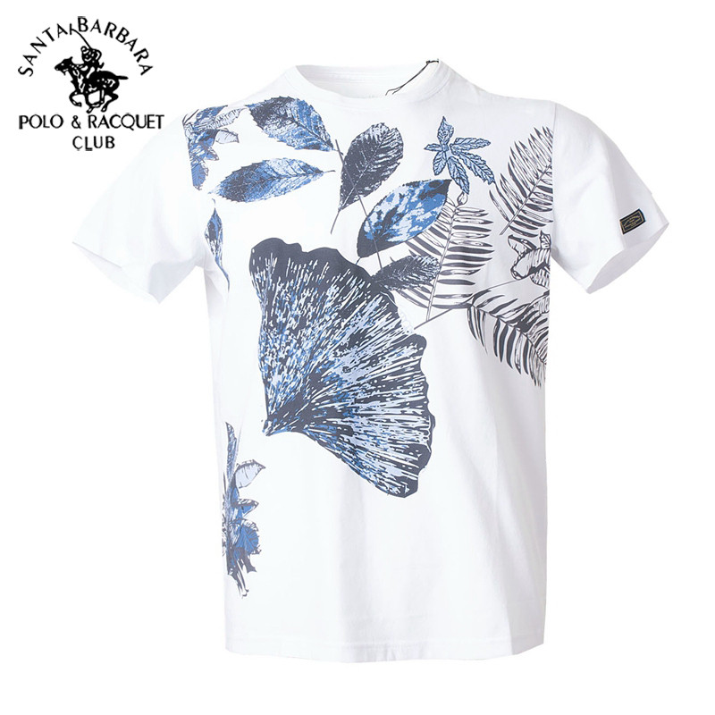 Saint Paul masculino primavera verão em torno do pescoço camisa de fundo Casual impresso camisa de manga curta Micro-elá