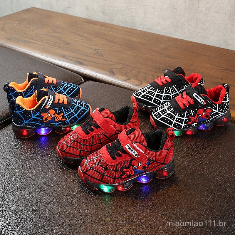 Classic Children Spiderman Light-Up Shoes Boys Girls Breathable Anti-Slip Running Shoes Trendy Baby Cartoon Net Shoes