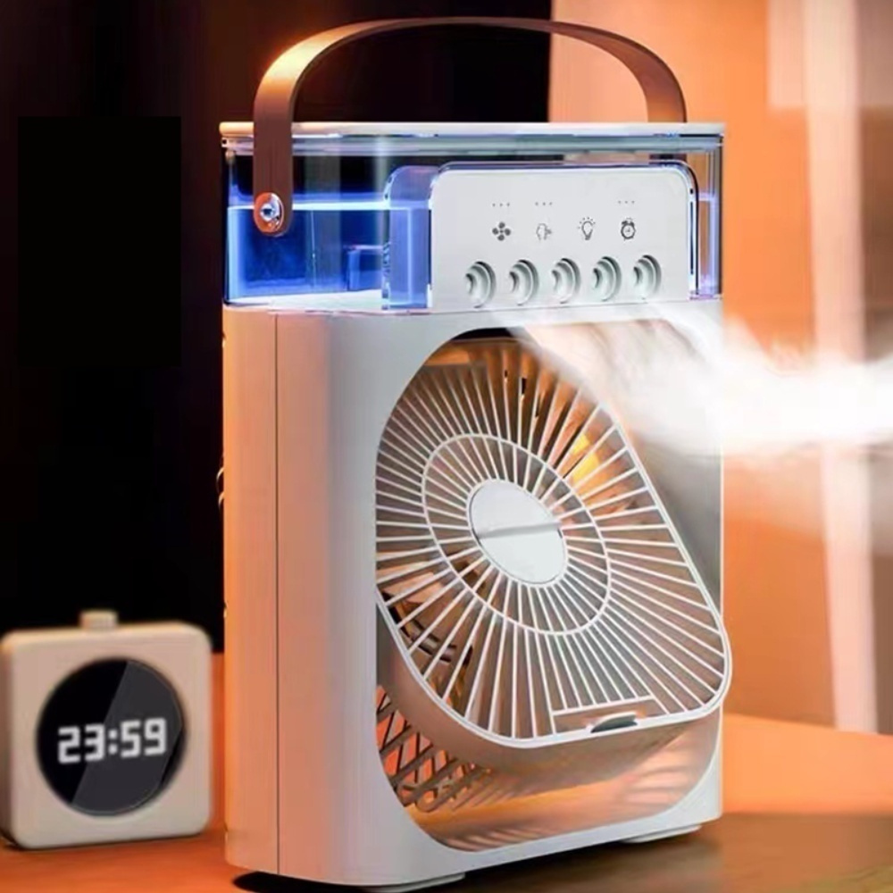 Umidificador Ventilador Portatil Pequeno Carregável USB Potente Turbo Silencioso Mesa branco preto verde azul