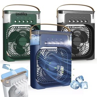 Umidificador Ventilador Portatil Pequeno Carregável USB Potente Turbo Silencioso Mesa preto btanco verde azul