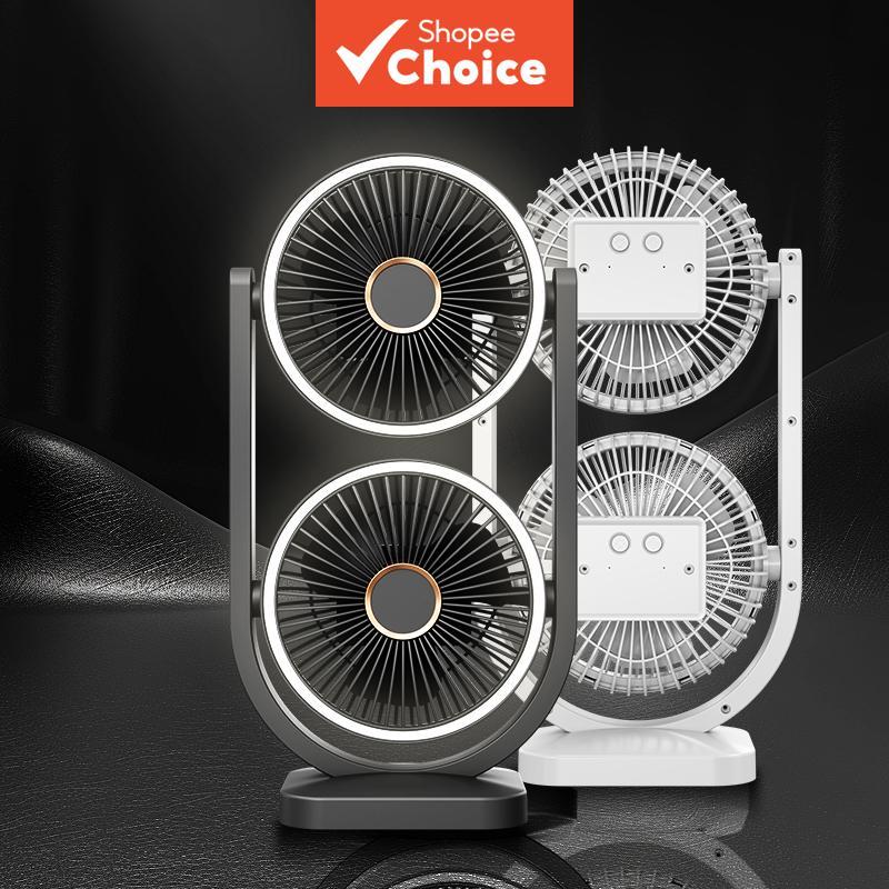 Ventilador portátil USB preto com motor duplo turbo silencioso da , com vento ajustável e luz de LED环形