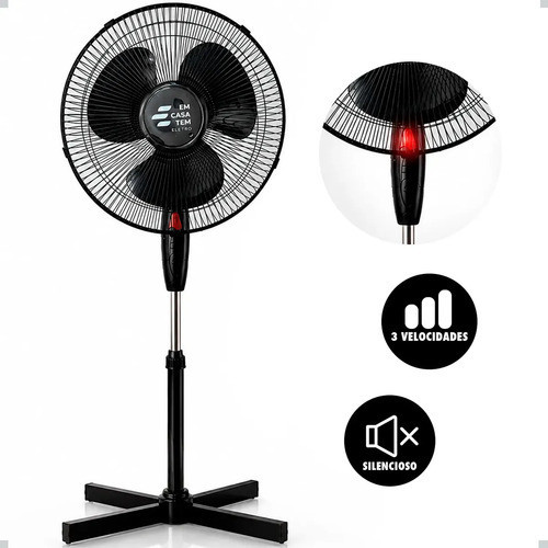 Ventilador de Coluna 3 Hélices Turbo Preto Silencioso Oscilante 3 Velocidades Ajustável Potente Residencial