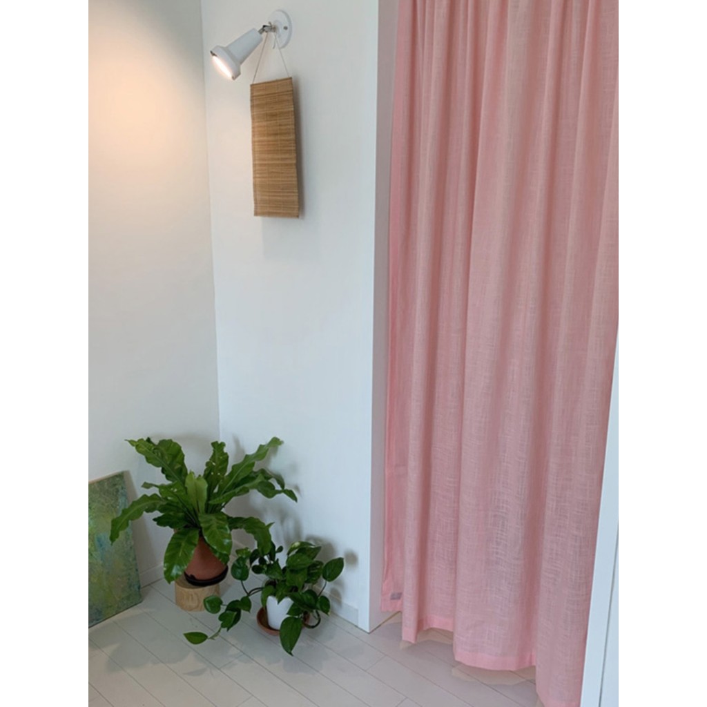 Moda americana bege rosa cor pura pano de algodão puro quarto sala de estar cortina curta cortina de porta Semi-Blackout