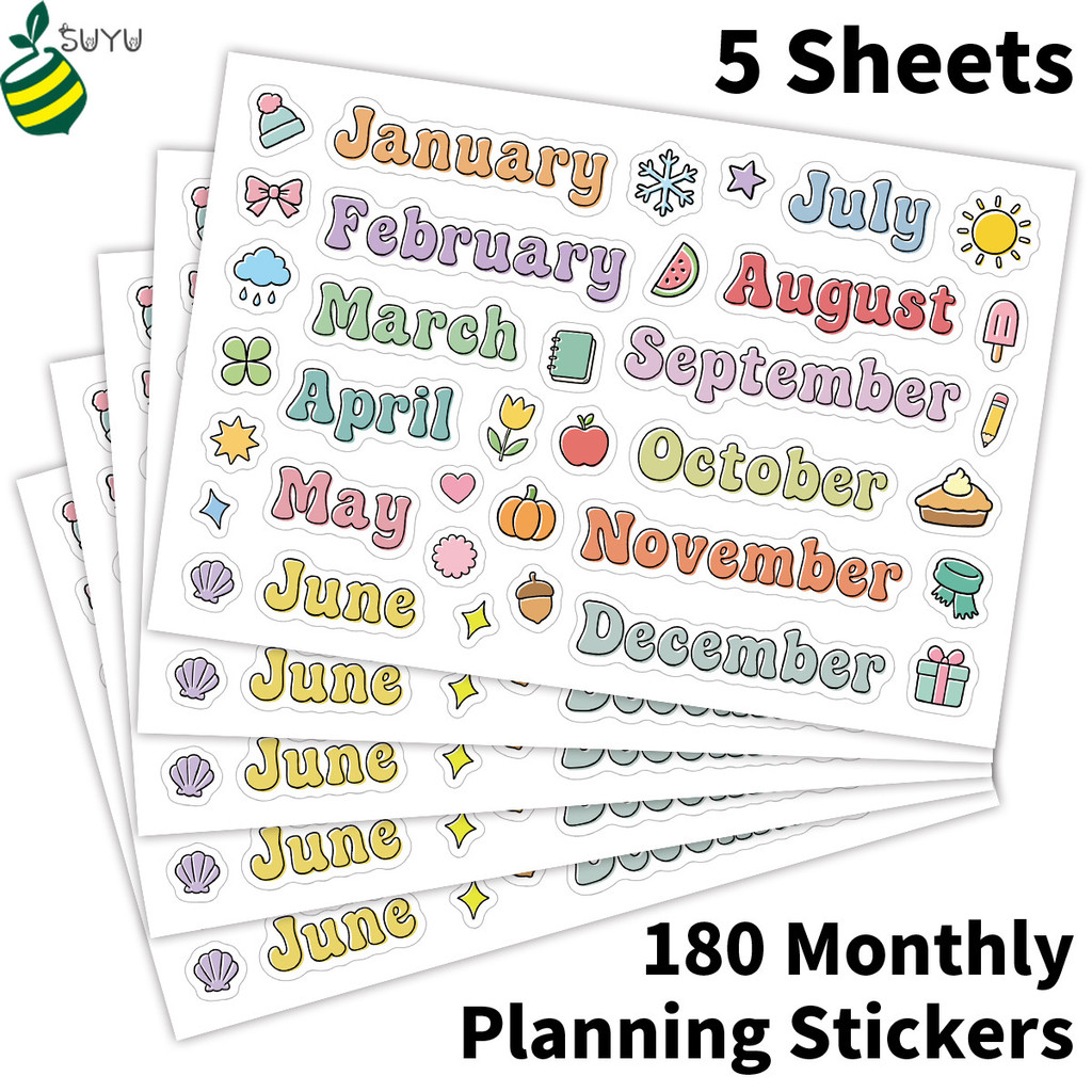 180 Unidades 5 Folhas Adesivos De Planejador De Mês Coloridos Fofos Meses Data Etiqueta Decalques Decorativos Para Diári