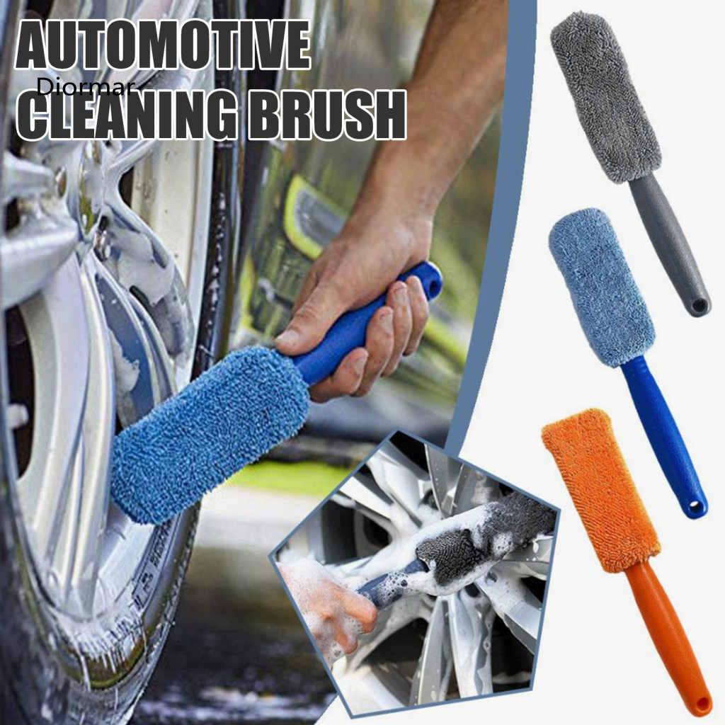 Tire Brush Water Absorbent Microfiber with Long Handle – Soft Bristles Car Wheel Cleaner Scratch-free Auto Detailing T