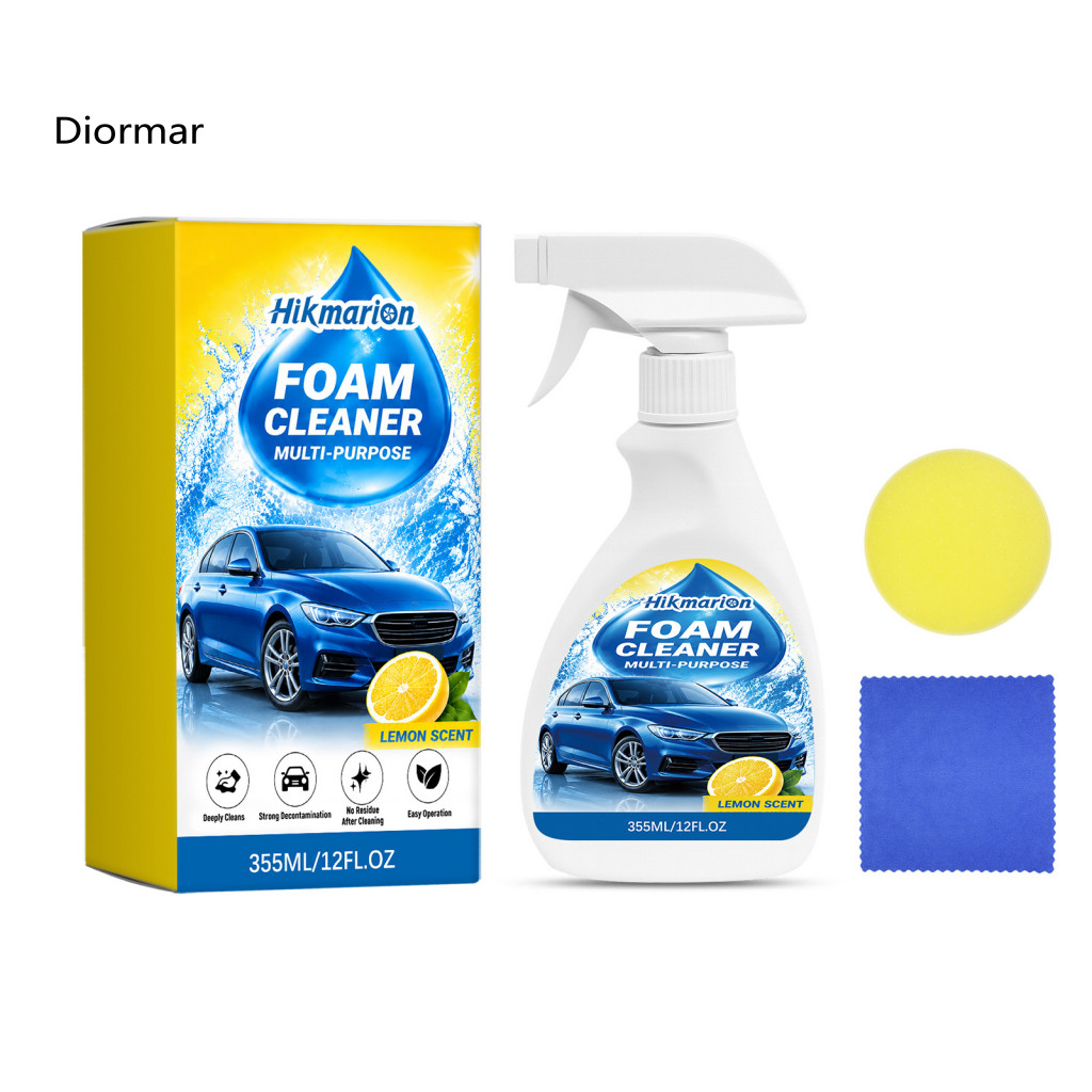 Carpet Cleaner Foam 355ml Car with Sponge Microfiber Towel – Auto Detailing Spray Scent Stain Remover Effective Deterg