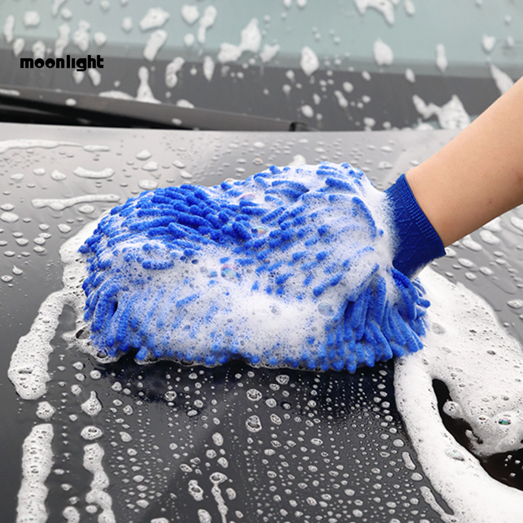 1 Pair Chenille Microfiber Car Wash Mitt Double-sided Gloves Scratch-free Lint-free Strong Water Absorption Thickened Du