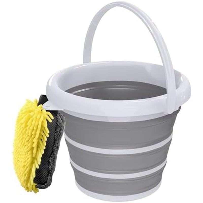 Collapsible Car Wash Bucket with Microfiber Mitt, 10L (2.6 Gallon) Portable Water Buckets with Handle for Car Wash House