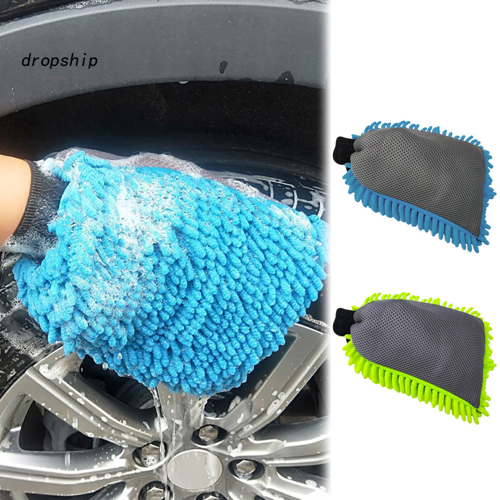 Microfiber Gloves Water Absorbent Scrubbing Mitts Chenille Car Wash with Elastic Cuffs – Double-sided Scratch-free for
