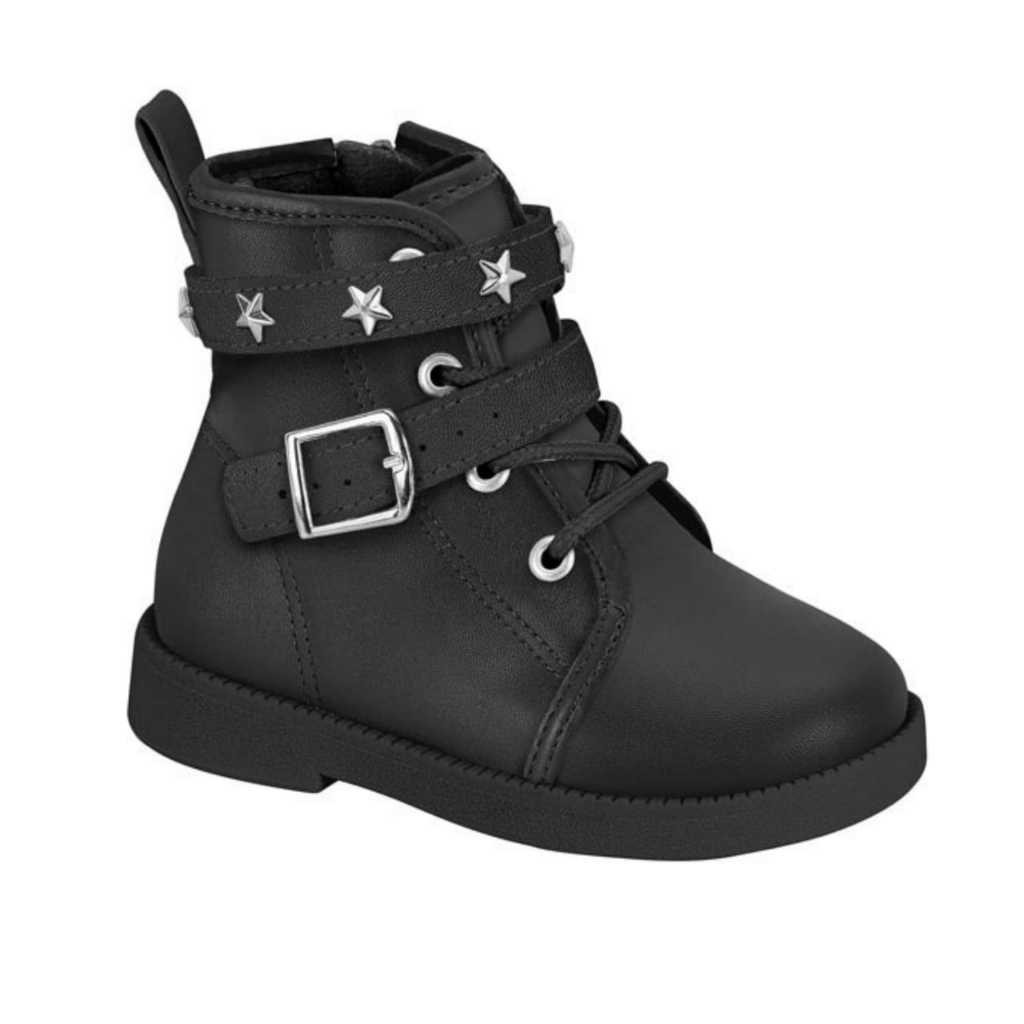 Bota Coturno Infantil Menina Molekinha Napa Berlim Milano Fivela- Preto/Preto