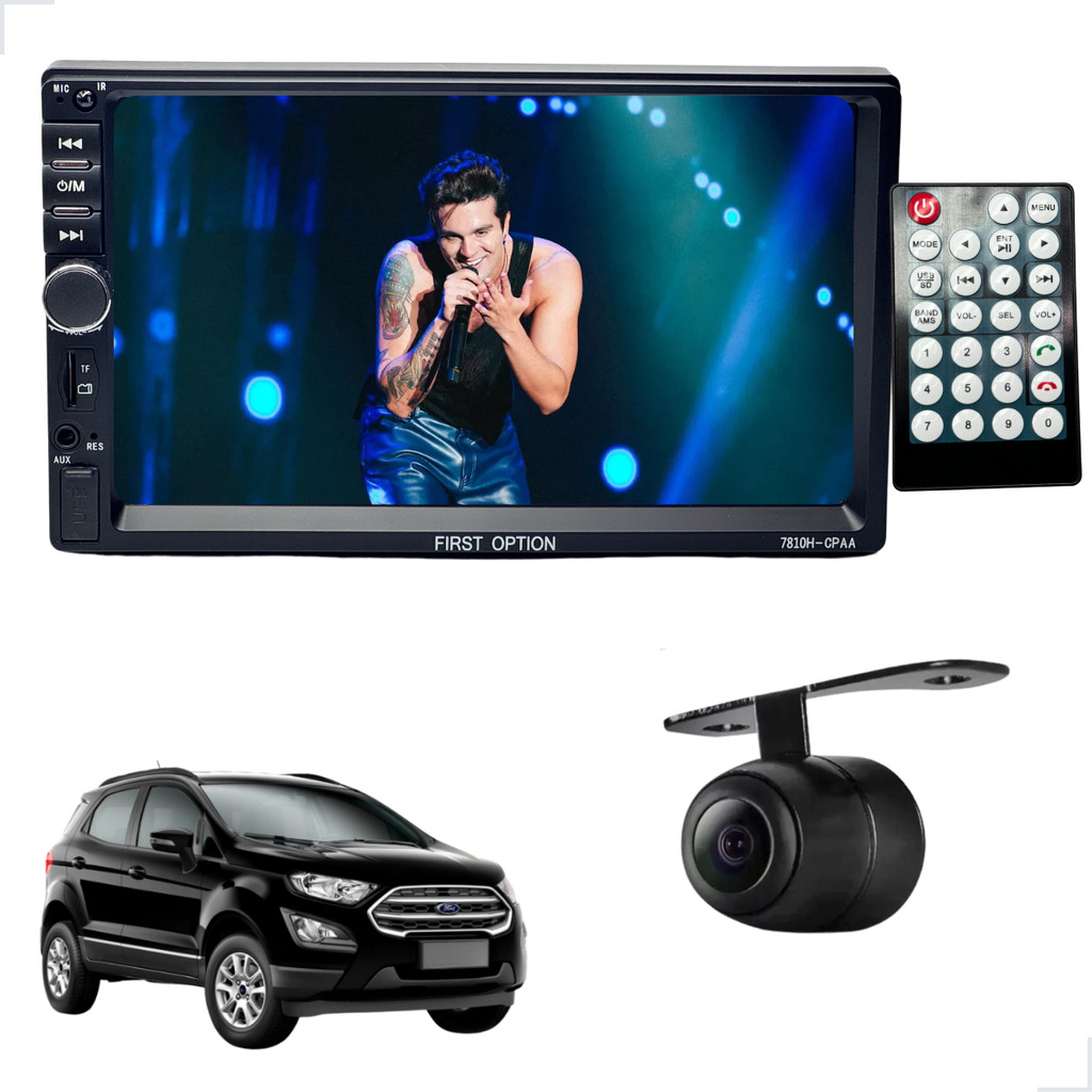 Rádio MP5 CarPlay Android Auto 2 Din + Câmera Ré Ecosport 2010 2011 2012 2013 2014 2015 até 2021