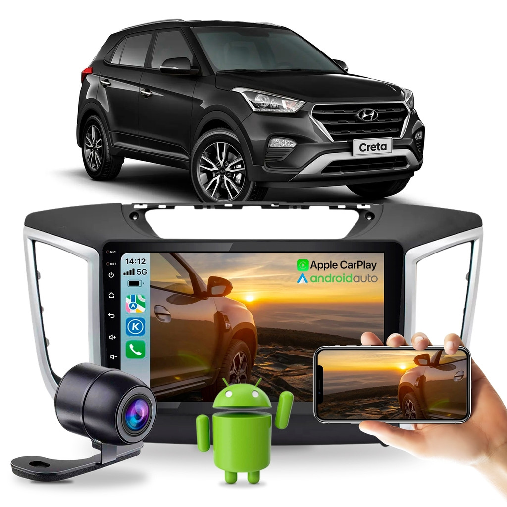 Kit Multimidia Android 2Gb 32Gb Carplay Carro Hyundai Creta 2014 a 2021