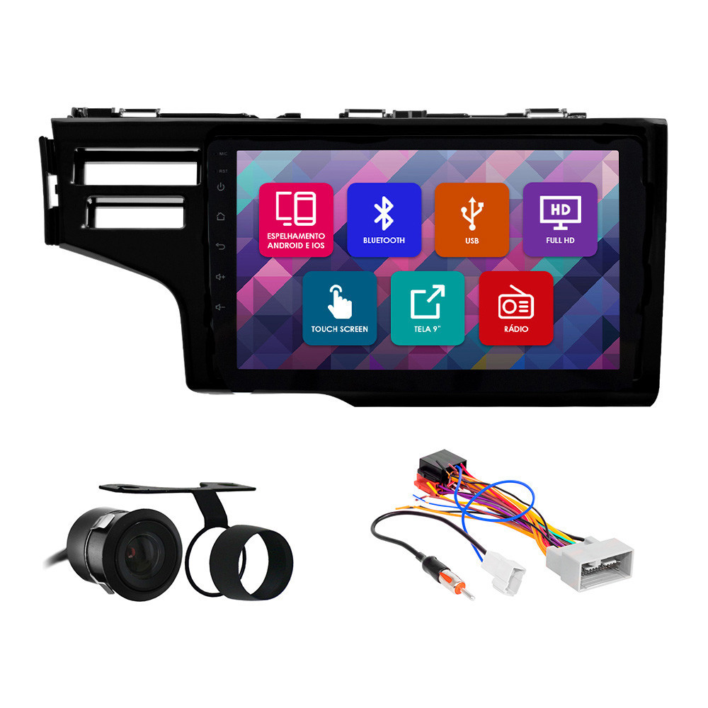 Kit Multimídia 9 Pol Fit 2014 2015 2016 2017 18 2019 2020 2021 2022 Espelhamento Android Ios 2 Din Black Piano Camera Ré