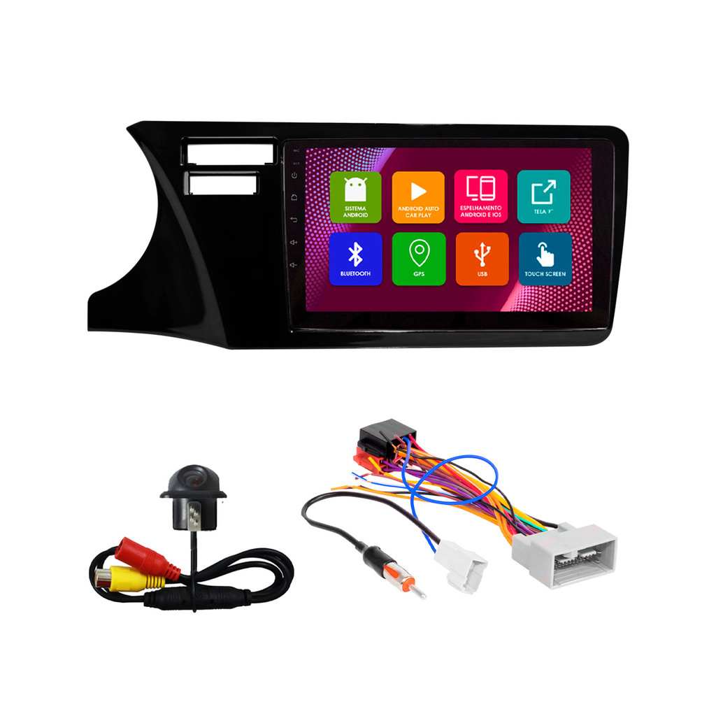 Kit Multimídia 9 Pol City 2014 2015 2016 2017 2018 2019 2020 2021 Android 2Gb Ram 32Gb Flash Quad-Core 2 Din Black Piano