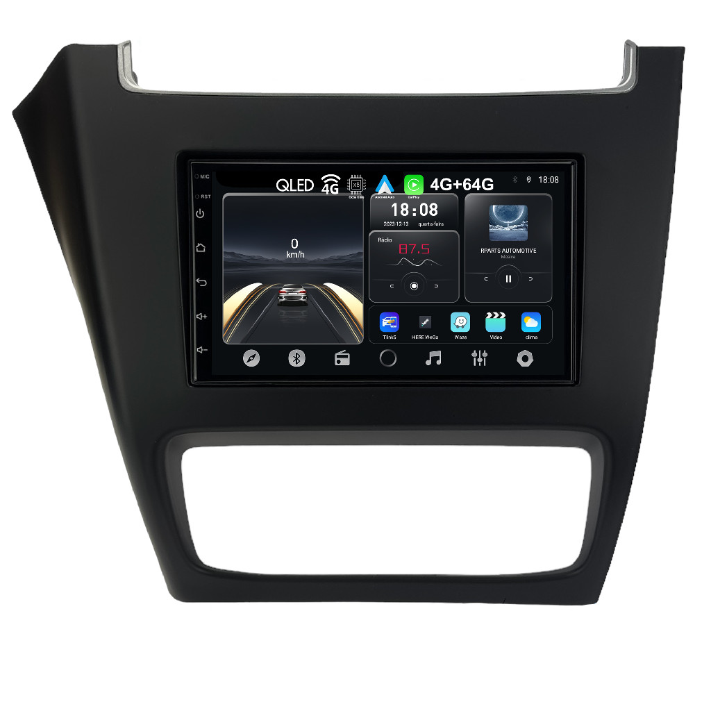 Kit Multimidia 7 Polegadas Android VW Fox Crossfox Spacefox G3 2014 a 2021 Preta Octa Core 4GB 64GB