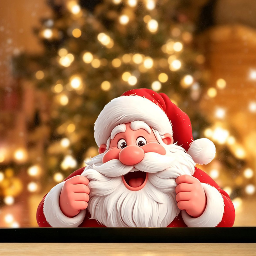 Christmas Window Decals Santa Claus Wall Stickers Peeking 3d Sticker Reusable Holiday Glass Decal Festive Home Decor for