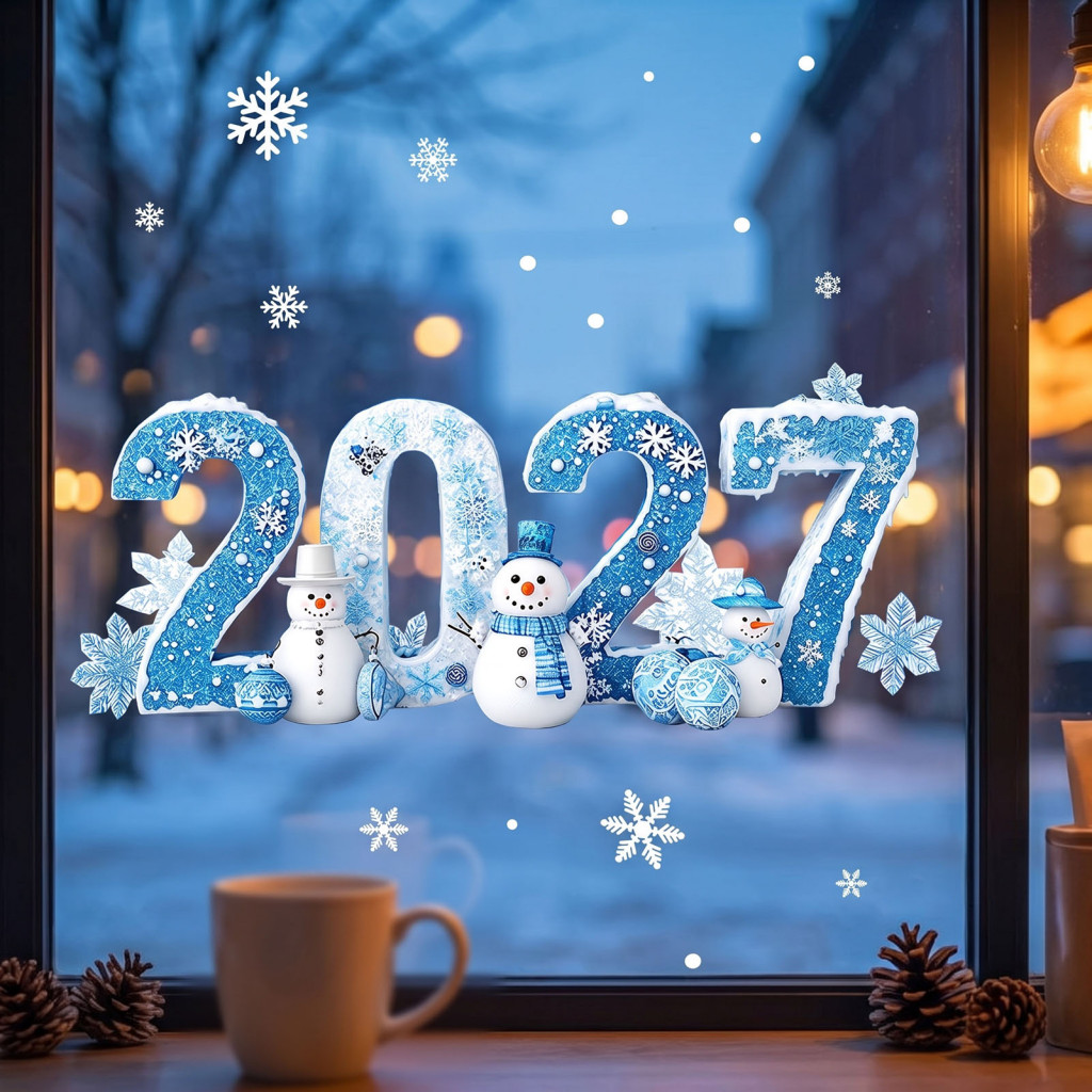Reusable Christmas Window Clings Static for 2027 Snowman Snowflake Holly Stickers Xmas Decals for Home Store