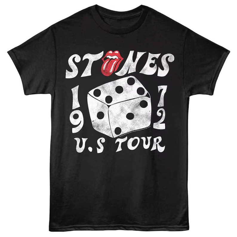 Camisa de Algodão Preta para Homens com Design de Dados e Letras da U.S. Tour dos Stones, para Ocasiões Informais