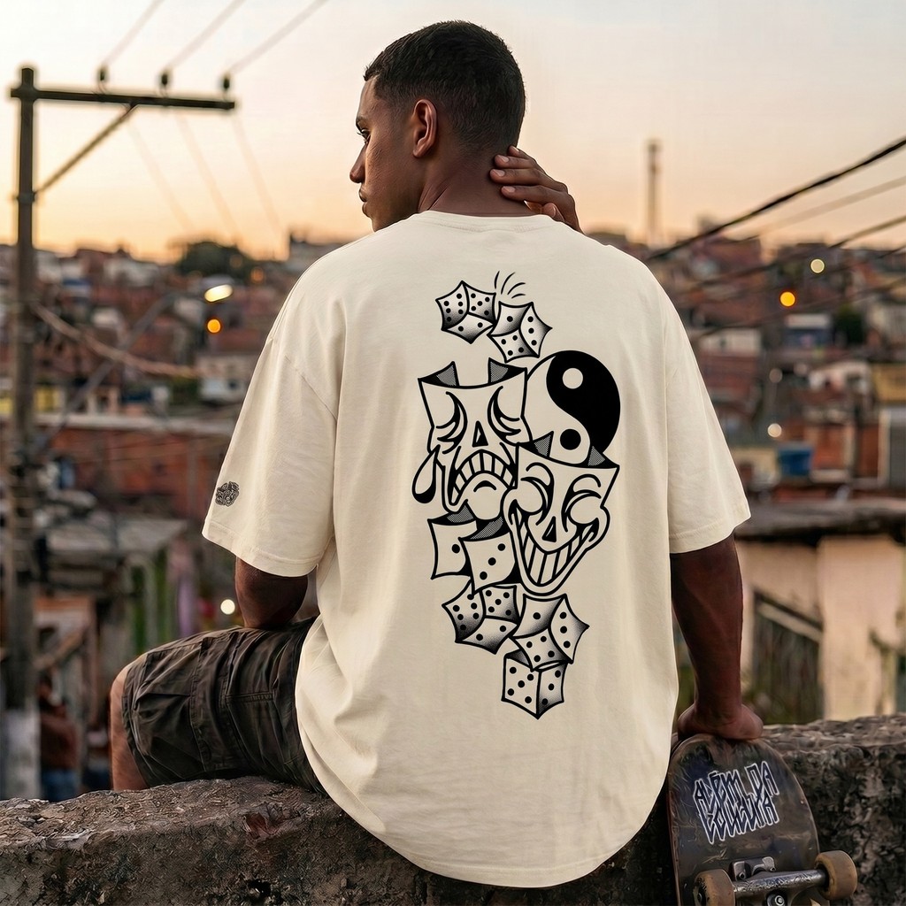 Camisetas Oversized 100% algodão estampada DADOS MASC | Camiseta de alta qualidade para homens e mulheres