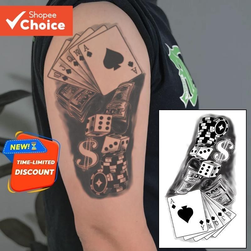Tatuagem Temporária De Dados De Pôquer À Prova D'água De 15 Dias Para Braço , Perna , Homens , Mulheres , Realista