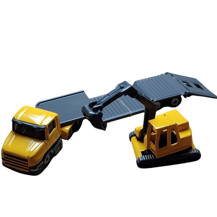 Miniatura Caminhão plataforma baixa com escavadeira metal 1/64 SIKU