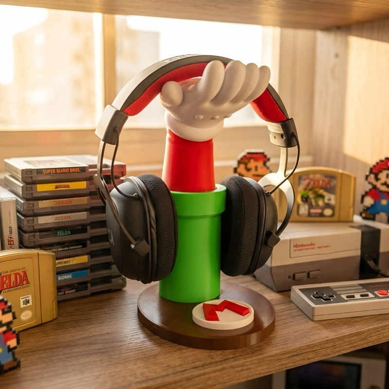 Suporte para Headset Gamer Mario Porta Fone de Ouvido Organizador de Mesa Decoração Geek Nintendo