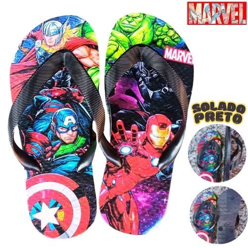 Chinelo Sandalia de Dedo Infantil menino Heróis Liga da Justiça Sonic Garfield Mickey Estampado Solado Preto Lançamento